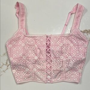 Aerie Pink Lace Crochet Crop Top